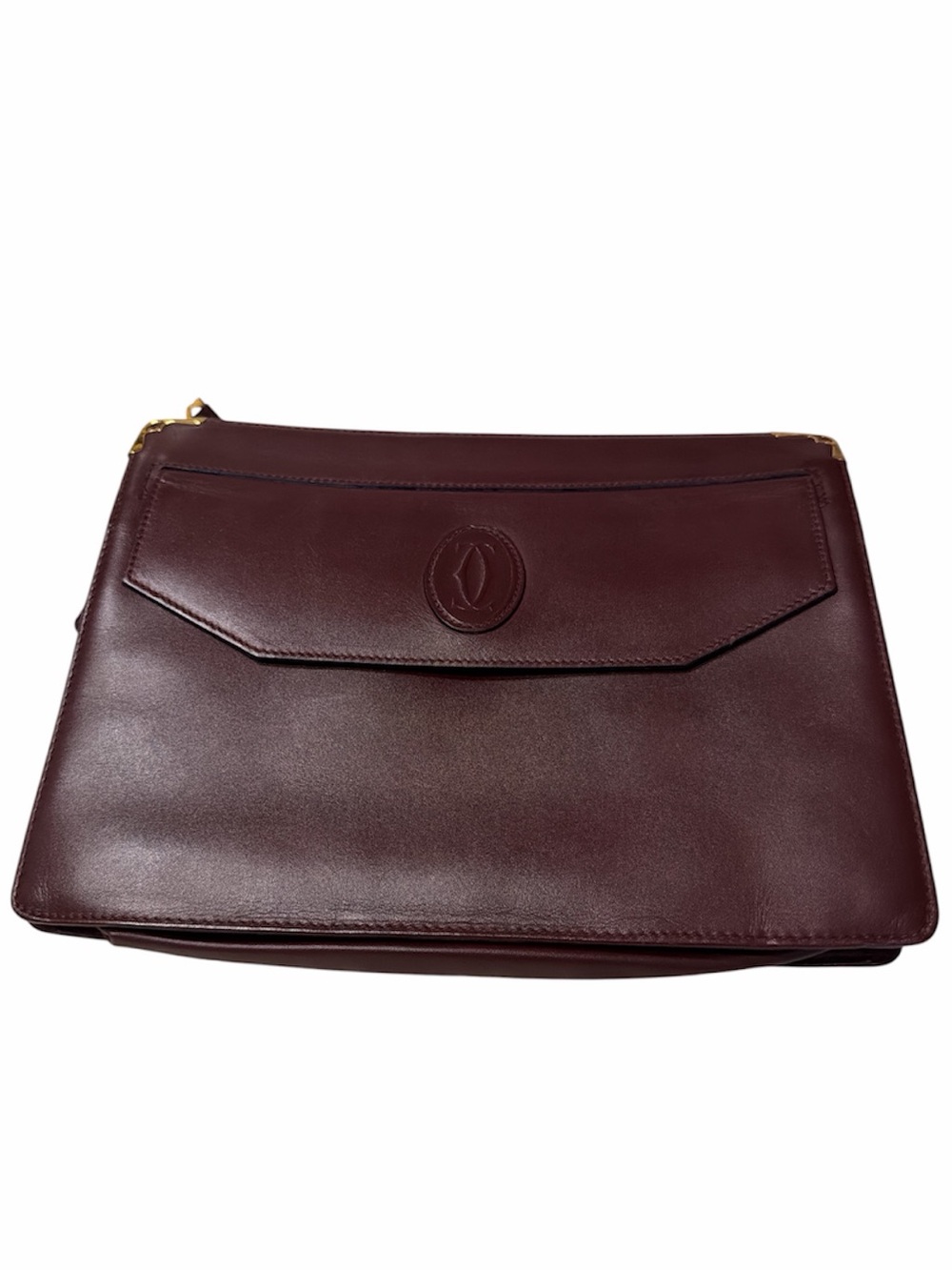 Cartier Burgundy and Gold accents Leather Clutch/Cosmetic pouch. Unisex #3